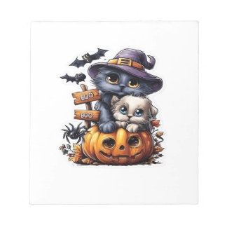 Cute Halloween Cat Sticker � Witch Hat, Pumpkin an Notepad