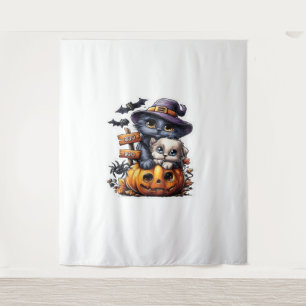 Cute Halloween Cat Sticker – Witch Hat, Pumpkin an Tapestry