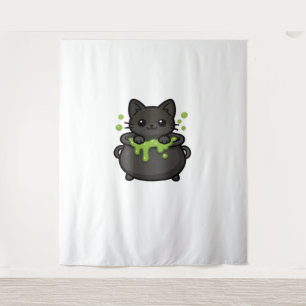Cute Halloween Cat Sticker – Witch Hat, Pumpkin an Tapestry