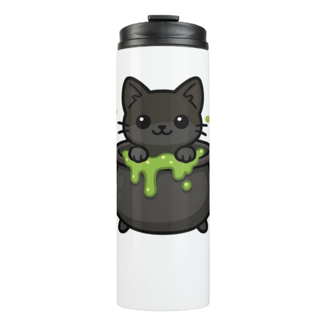 Cute Halloween Cat Sticker – Witch Hat, Pumpkin an Thermal Tumbler (Front)