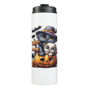 Cute Halloween Cat Sticker � Witch Hat, Pumpkin an Thermal Tumbler