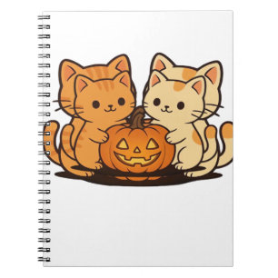 Cute Halloween Cat T-Shirt – Two Kawaii Cats Holdi Notebook