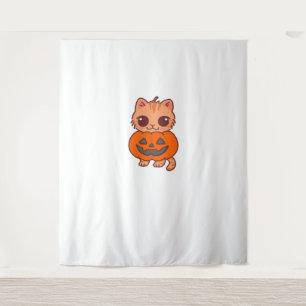 Cute Halloween Cat T-Shirt – Two Kawaii Cats Holdi Tapestry
