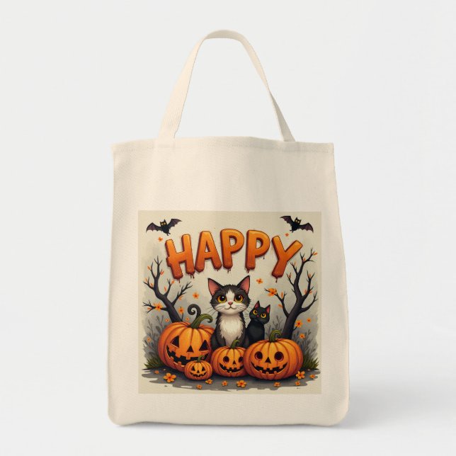 Cute Halloween Cat Tote Bag (Front)