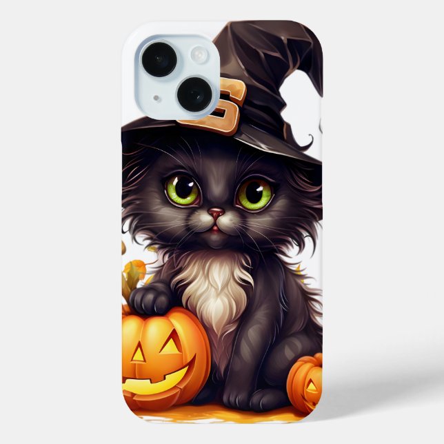 Cute Halloween Cat Witch on Pumpkin Fall Season Case-Mate iPhone Case (Back)