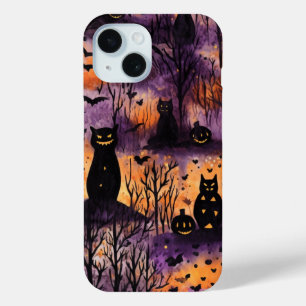 Cute Halloween Cat Witch on Pumpkin Fall Season iPhone 15 Case