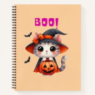 Cute Halloween Cat with Pumpkin and Witch Hat Deco Notebook