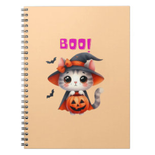 Cute Halloween Cat with Pumpkin and Witch Hat Deco Notebook