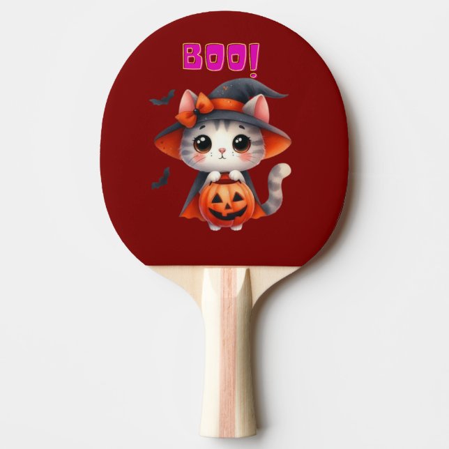 Cute Halloween Cat with Pumpkin and Witch Hat Deco Ping Pong Paddle (Front)