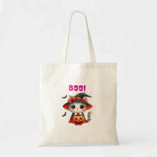 Cute Halloween Cat with Pumpkin and Witch Hat Deco Tote Bag