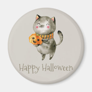 Cute Halloween Cat with Pumpkin   Magnet