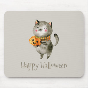Cute Halloween Cat with Pumpkin   Mousepad