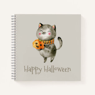 Cute Halloween Cat with Pumpkin   Notebook