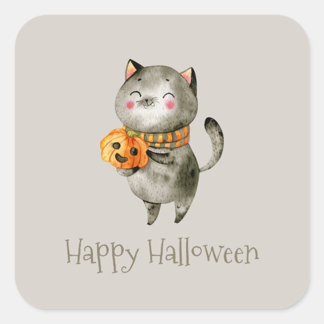 Cute Halloween Cat with Pumpkin | Sticker (Front)