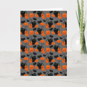 Cute Halloween cat with pumpkins Card