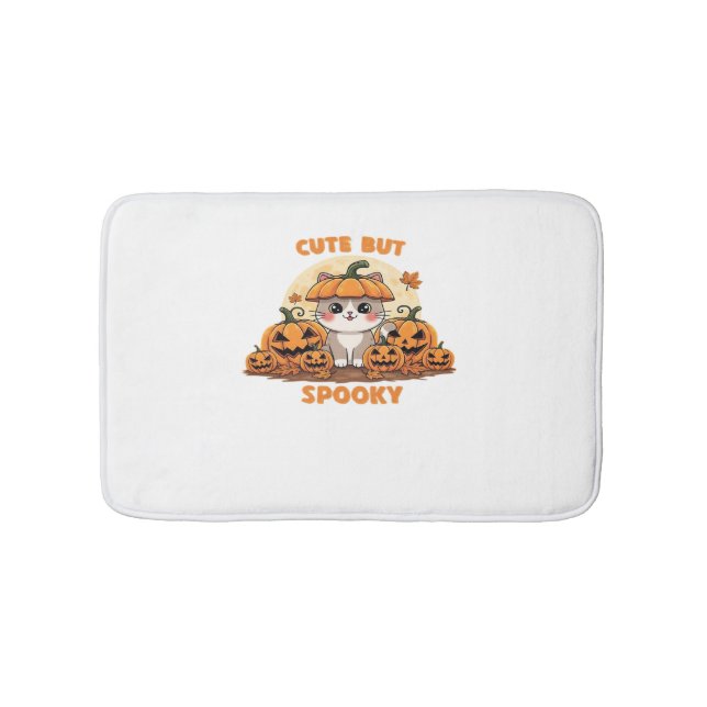 Cute Halloween Cat with Pumpkins – Kawaii Spooky F Bath Mat (Front)