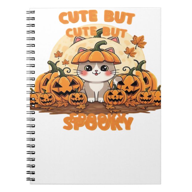 Cute Halloween Cat with Pumpkins – Kawaii Spooky F Notebook (Front)