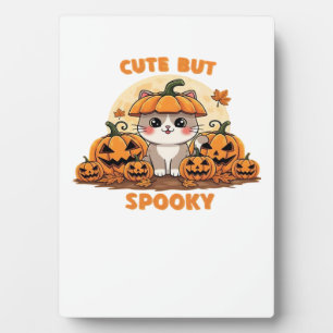 Cute Halloween Cat with Pumpkins – Kawaii Spooky F Plaque