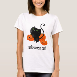 Cute Halloween cat with pumpkins T-Shirt
