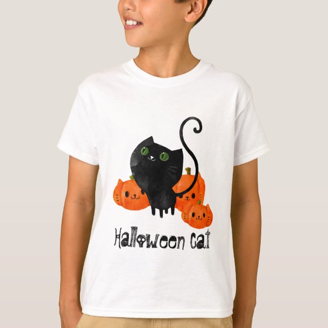 Cute Halloween cat with pumpkins T-Shirt (Front)