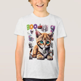 Cute Halloween Cat with Skulls Tri-Blend Shirt