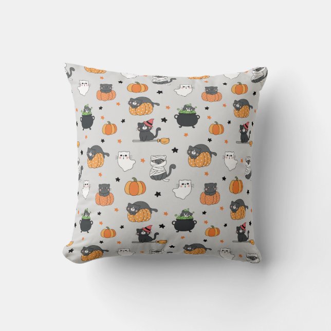 Cute Halloween Cats and Ghosts Pattern Cushion (Front)