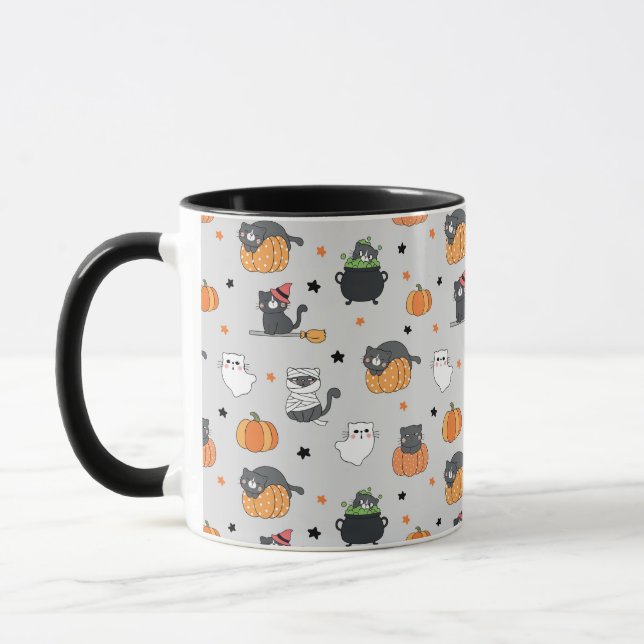 Cute Halloween Cats and Ghosts Pattern Mug (Left)