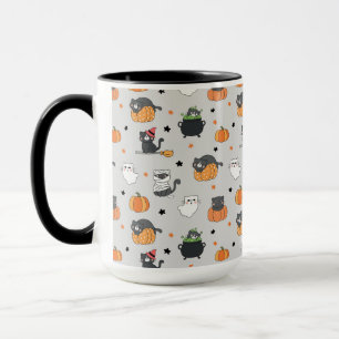 Cute Halloween Cats and Ghosts Pattern Mug