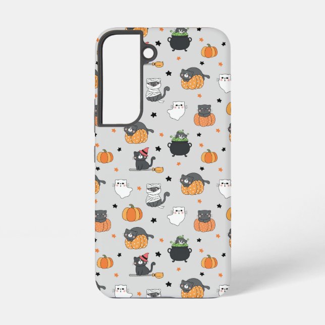 Cute Halloween Cats and Ghosts Pattern Samsung Galaxy S22 Case (Back)
