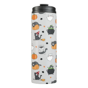 Cute Halloween Cats and Ghosts Pattern Thermal Tumbler
