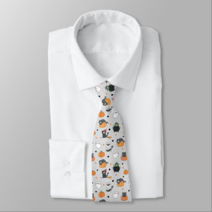Cute Halloween Cats and Ghosts Pattern Tie