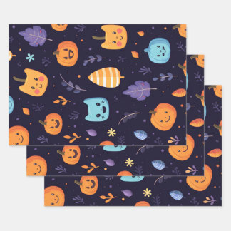 Cute Halloween Cats and Pumpkins Wrapping Paper Sheet