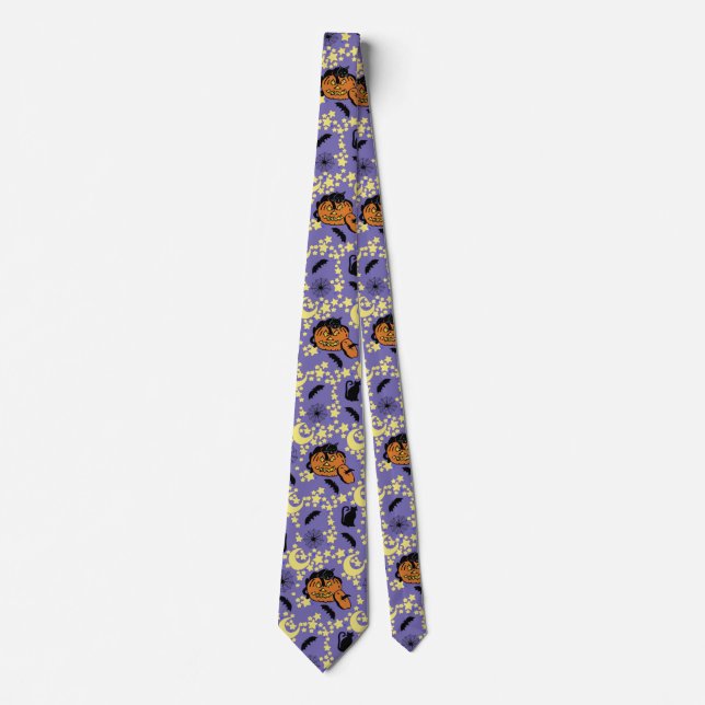 Cute Halloween Cats, Bats and Stars Tie (Front)
