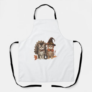 Cute Halloween Cats Kawaii Turkey Witchy Thanksgiv Apron