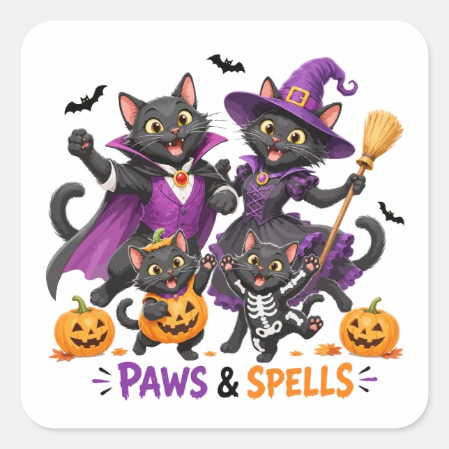 Cute Halloween Cats Paws and Spells Square Sticker (Front)