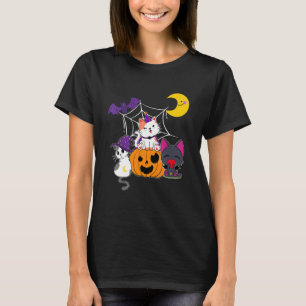 Cute Halloween Cats Witch Jackolantern Pumpkin Kid T-Shirt