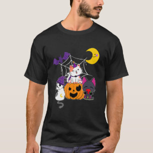 Cute Halloween Cats Witch Jackolantern Pumpkin Kid T-Shirt