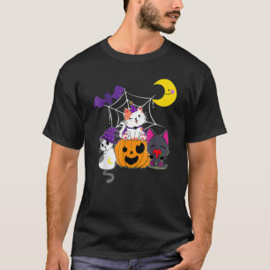 Cute Halloween Cats Witch Jackolantern Pumpkin Kid T-Shirt