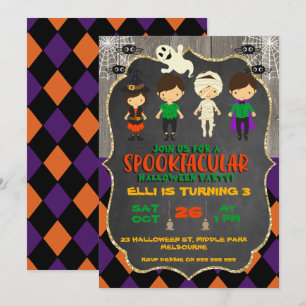 Cute Halloween Chalkboard Birthday Invitation