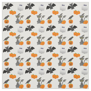 Cute Halloween character Bat, cat, pumpkin, ghost Fabric