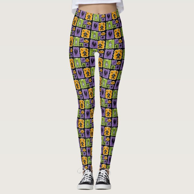 Cute Halloween Character Small Mummies & Skeletons Leggings (Front)
