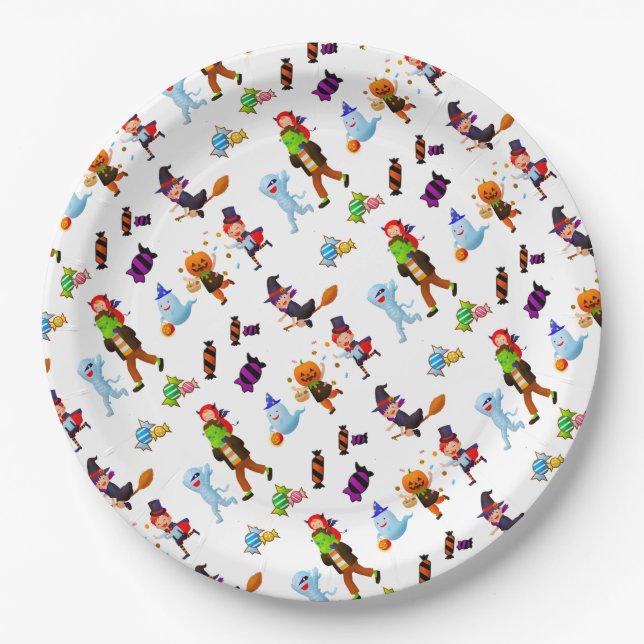 Cute Halloween Characters Paper Plate (Front)