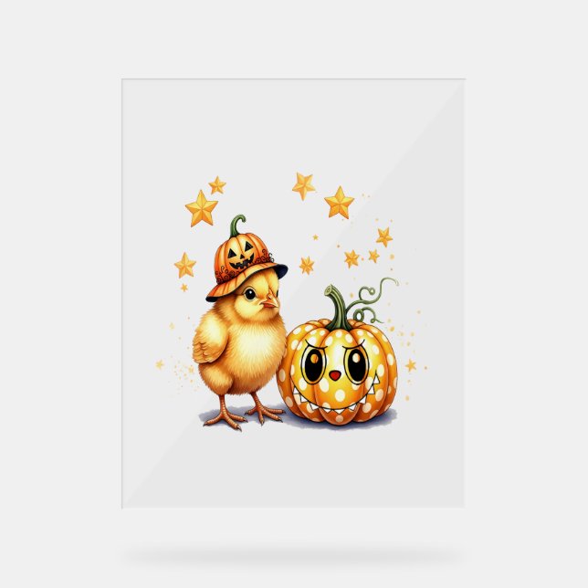 Cute Halloween Chick Pumpkin Acrylic Sign (Front)