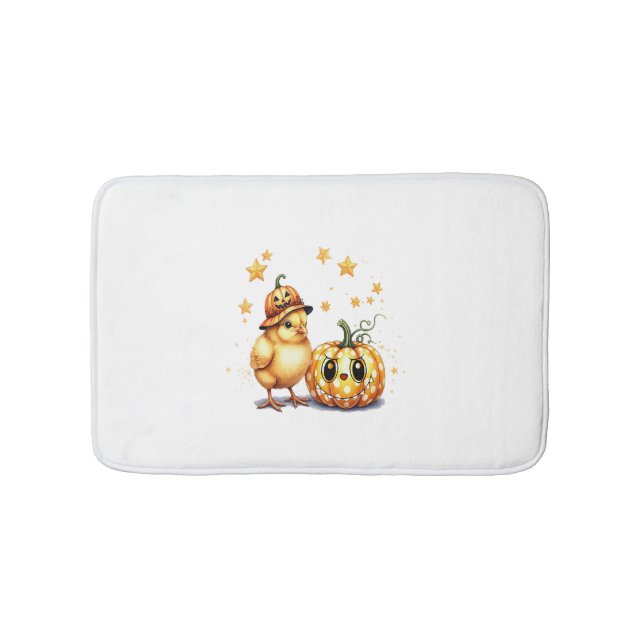 Cute Halloween Chick Pumpkin Bath Mat (Front)