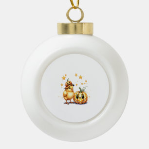 Cute Halloween Chick Pumpkin Ceramic Ball Christmas Ornament