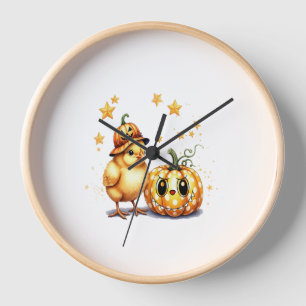 Cute Halloween Chick Pumpkin Clock