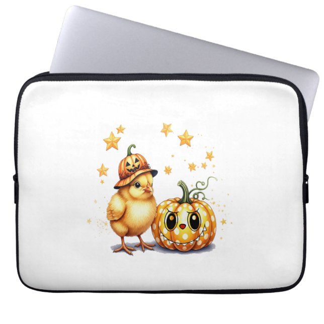 Cute Halloween Chick Pumpkin Laptop Sleeve (Front)