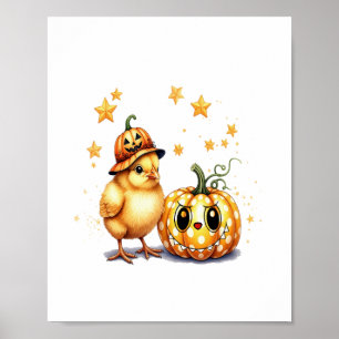 Cute Halloween Chick Pumpkin Poster