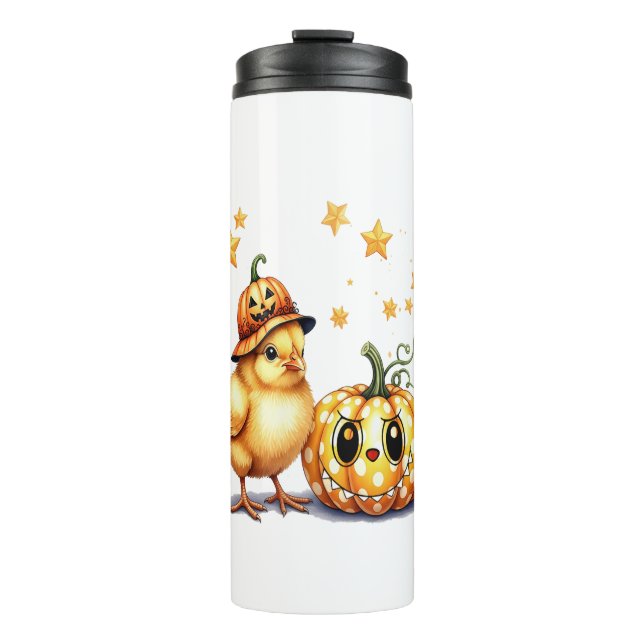 Cute Halloween Chick Pumpkin Thermal Tumbler (Front)
