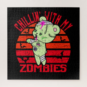 Cute Halloween Chillin' with My Zombies Teddy Bear Jigsaw Puzzle